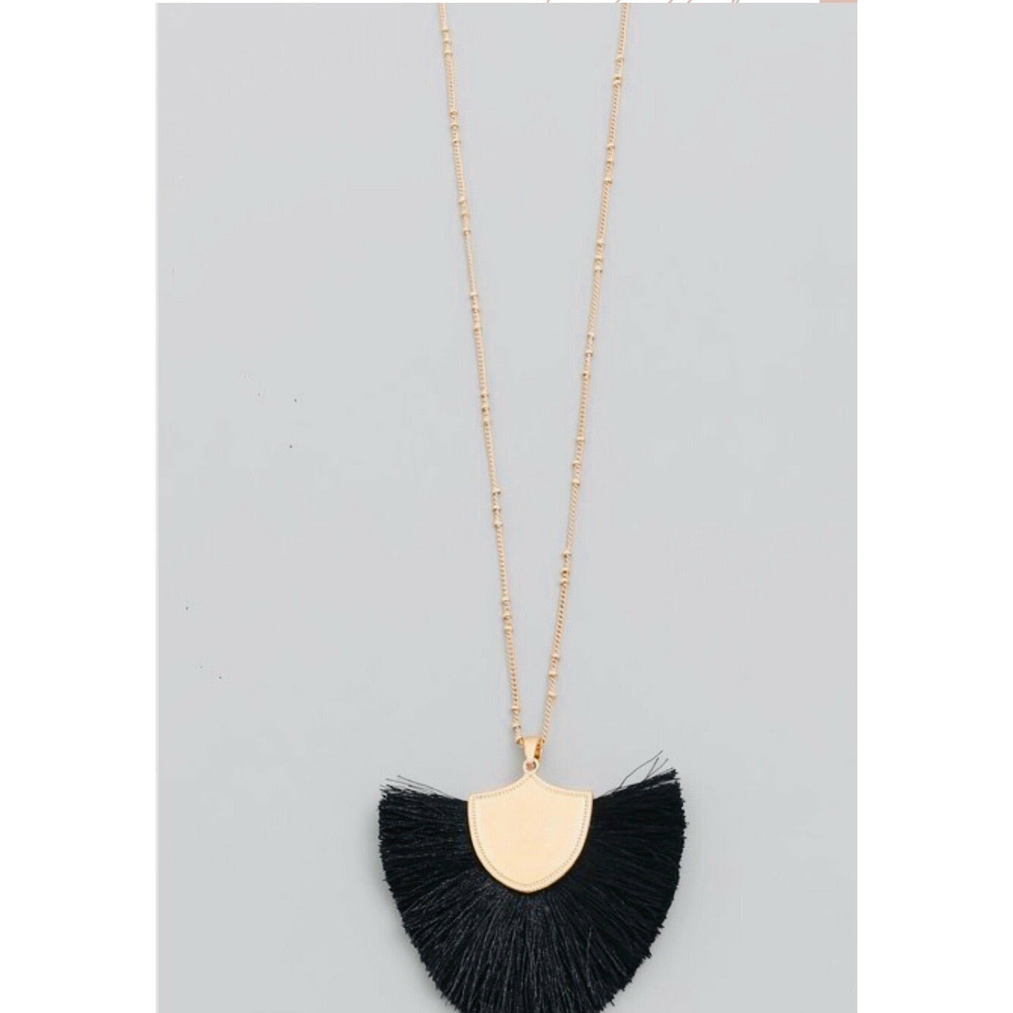 Glamco Boutique  Black W / Gold Tone Hardware And Detail / Contemporary / Measures 17 1/2 “ Sold Out ! Ria Fringe Statement Necklace