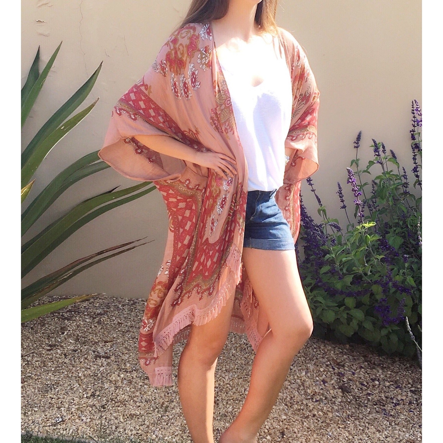 Glamco Boutique  Boho Chic One Size / Dusty Rose Sold Out! Sarah Kimono by Lovestitch