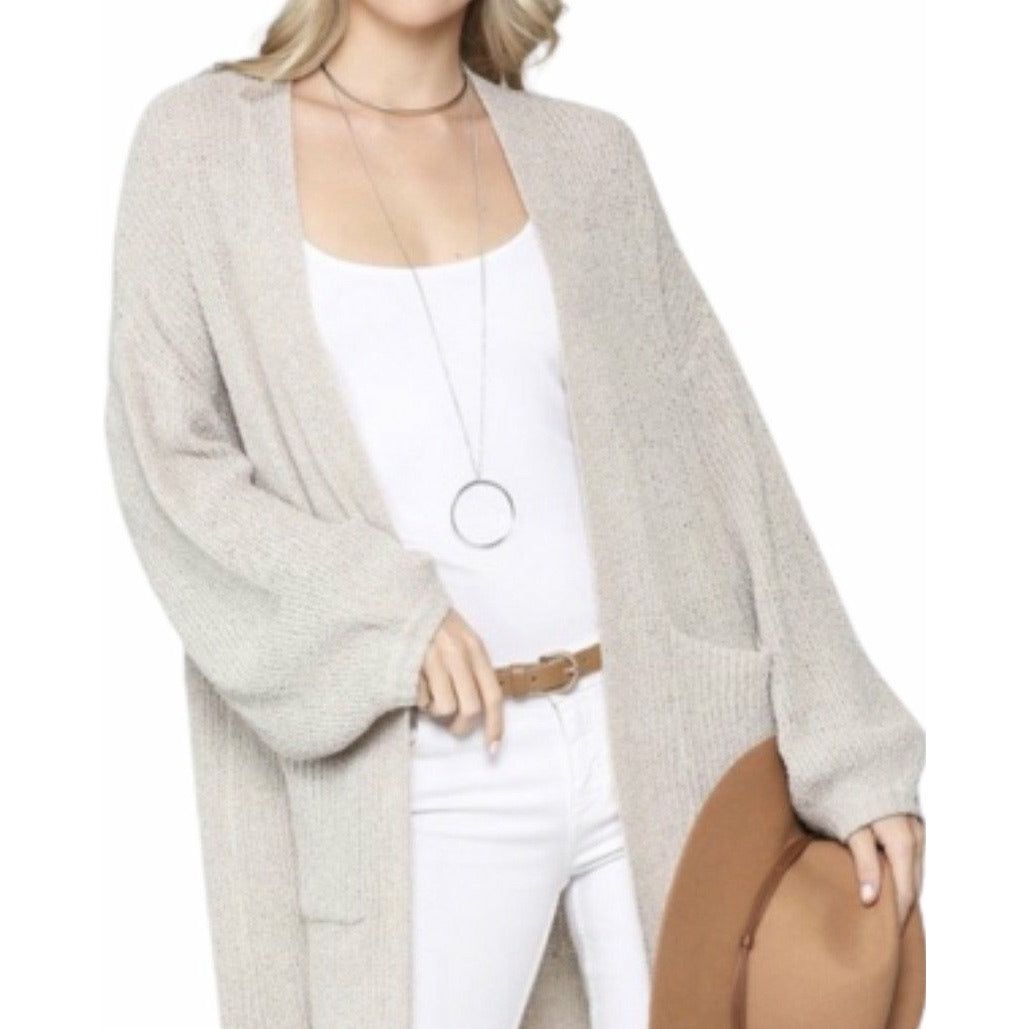 Glamco Boutique  Open Cardigan , Cardigan Duster , Long Cardigan Sold Out ! Charlotte Puff Sleeve Open Front Knit Cardigan