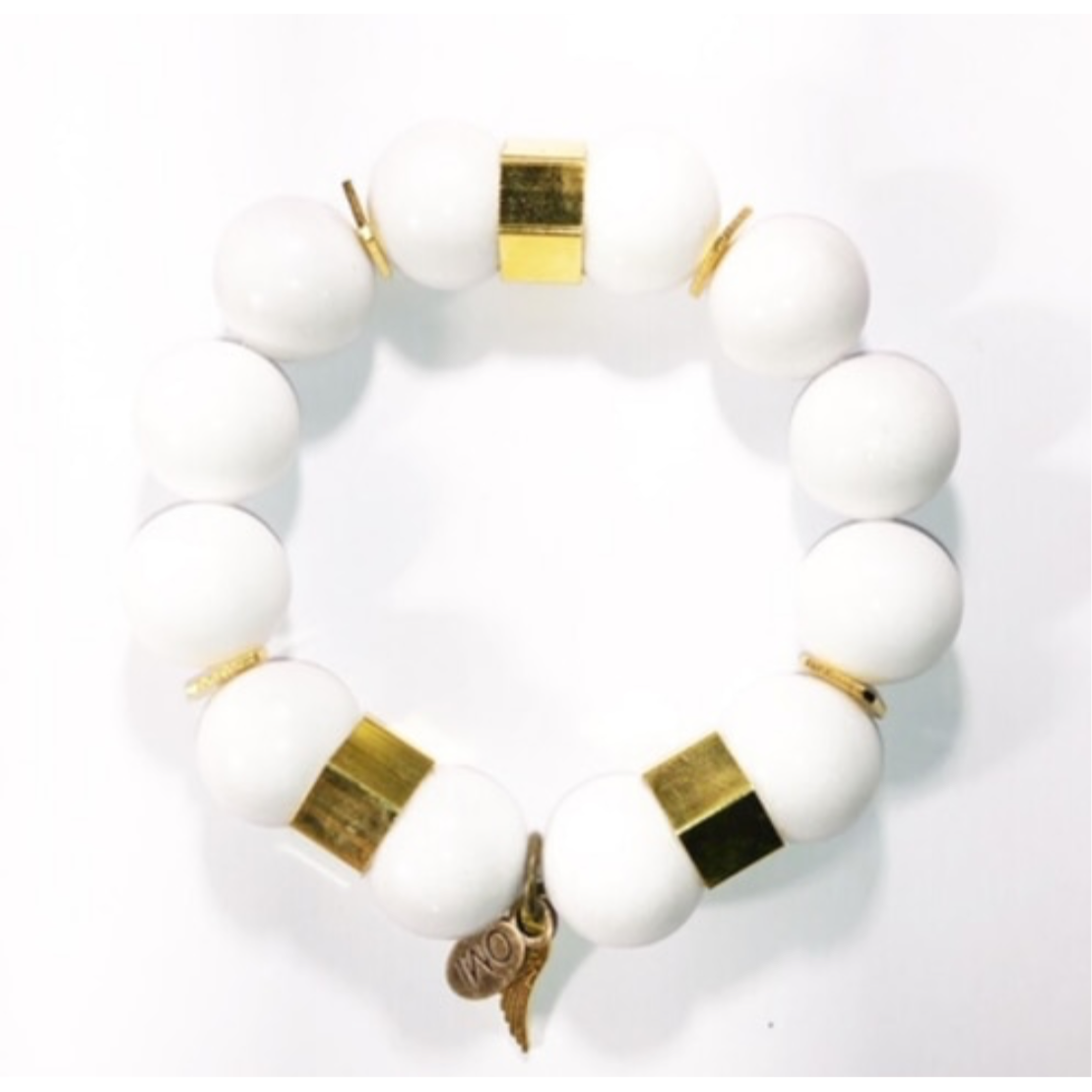 Glamco Boutique  She Is Awakened With Gold Spacers She Is Awakened Stretch Bracelets in White Agate