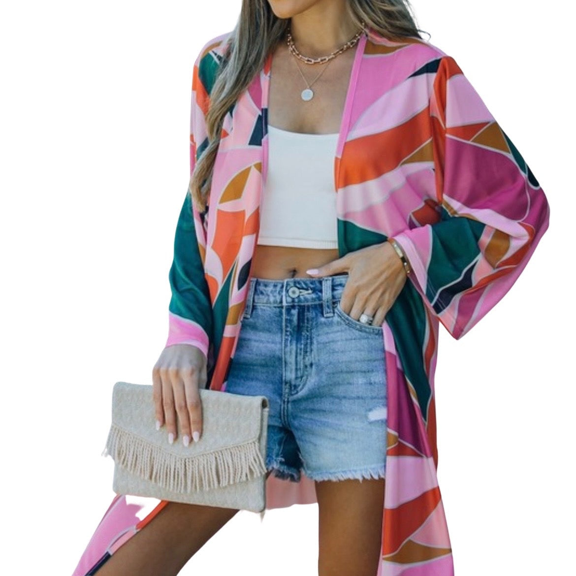 Glamco Boutique  Top New ! Taylor Lightweight Multicolor Kimono