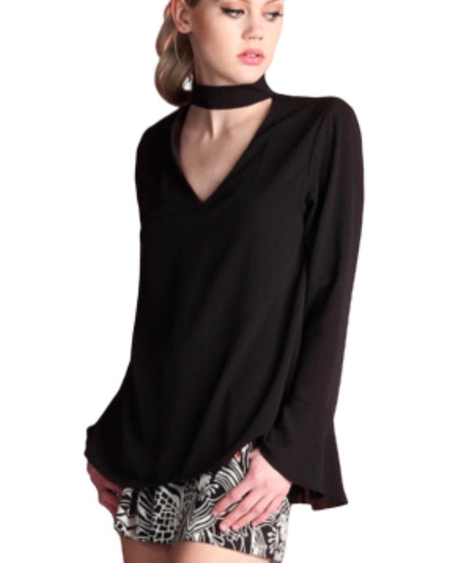 Tyche Clothing Large / Black Sale ! Diana Choker Neck Long Sleeve Top