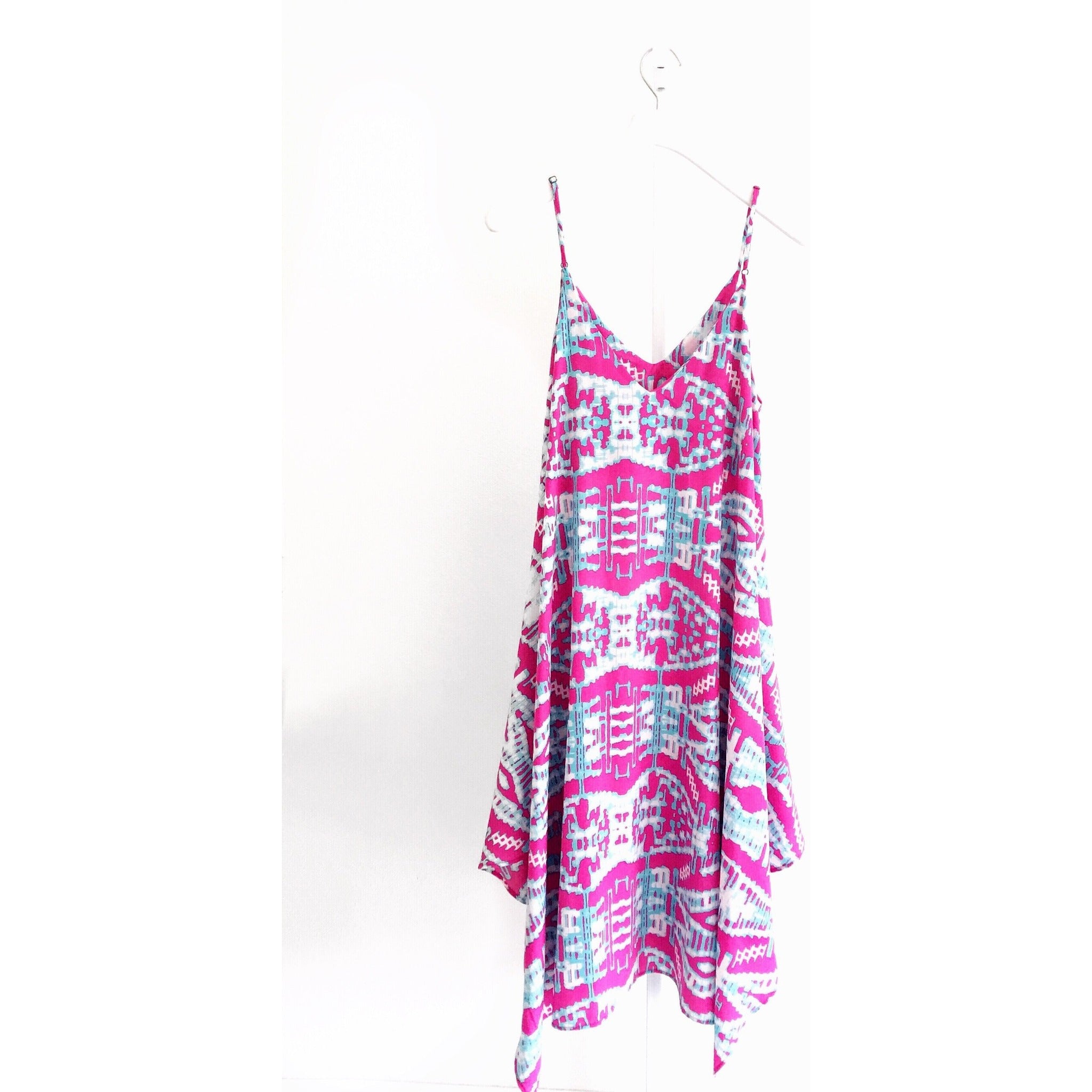 Tyche Moroccan inspired , Boho Chic Sale ! Giselle Midi Dress in Pink Ikat