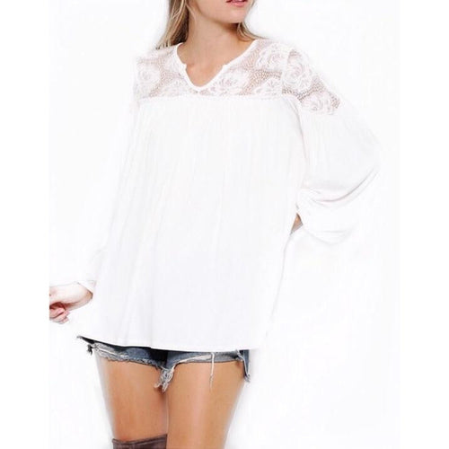 SALE ! Estrella Bohemian Lace Top In Off White - Glamco Boutique 