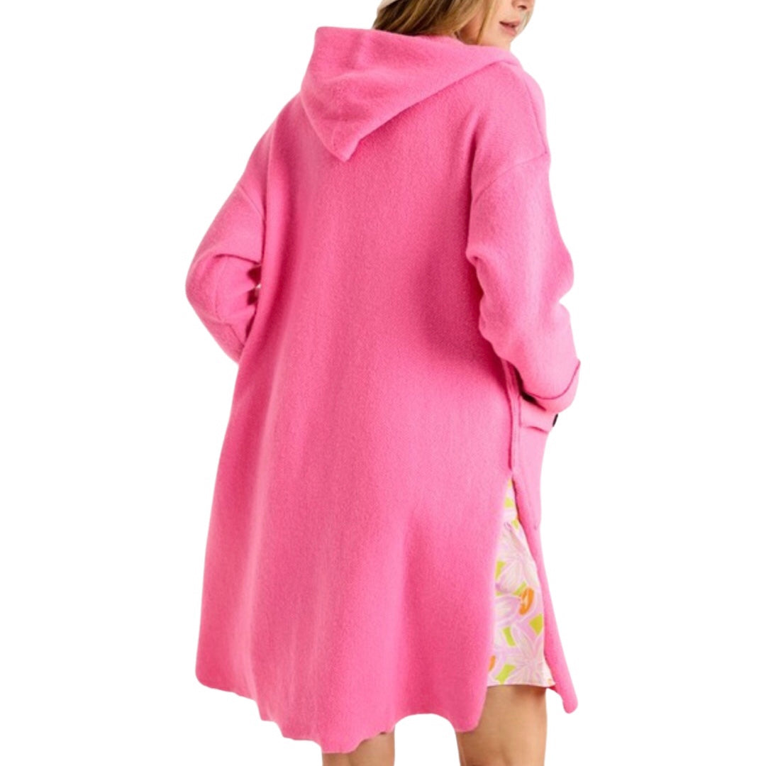 Glamco Boutique  Button Down Cardigan Jacklyn Hooded Cardigan in Pink With Pockets and Black Button Detail