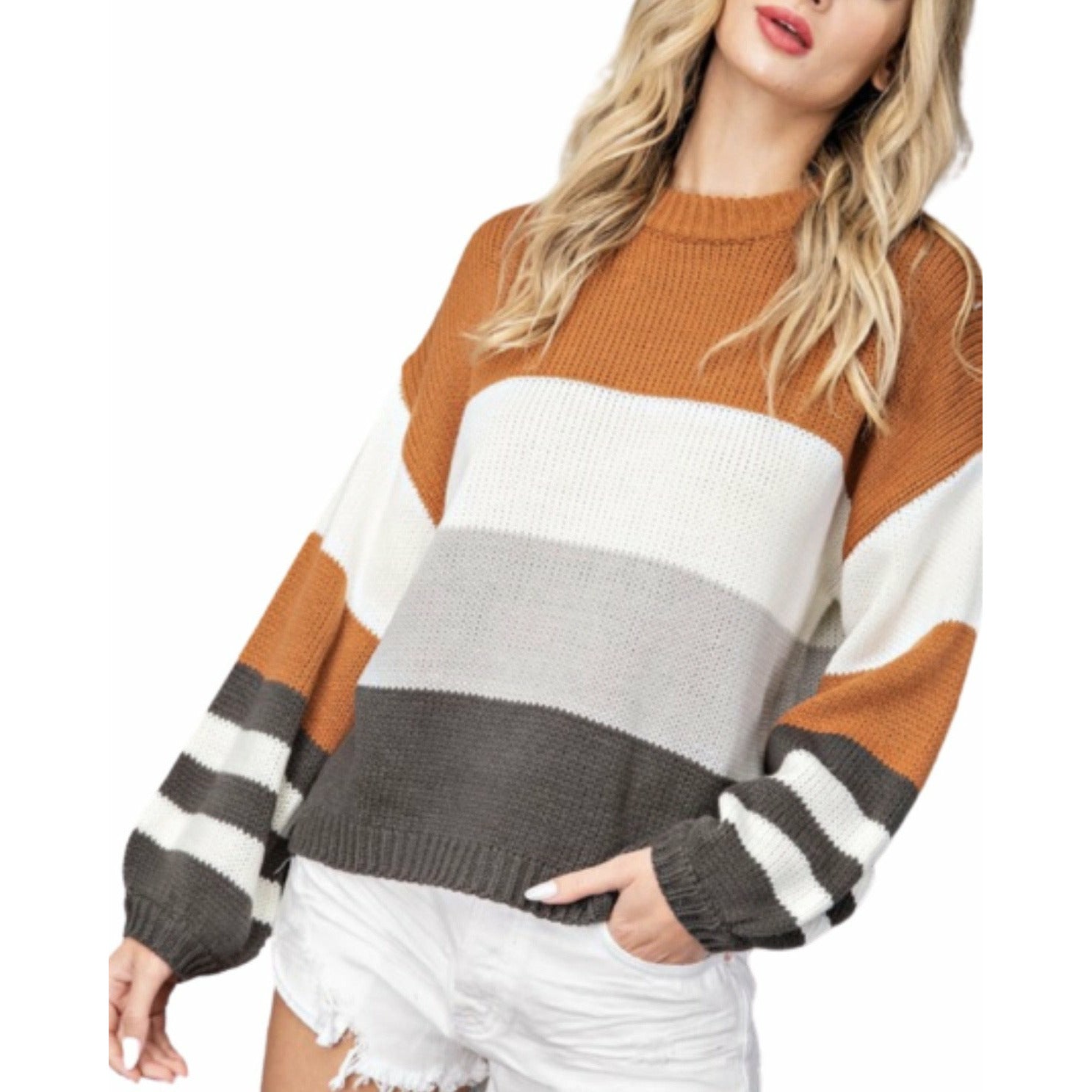 New ! Kaylee Bishop Sleeve Mock Neck Sweater - Glamco Boutique 