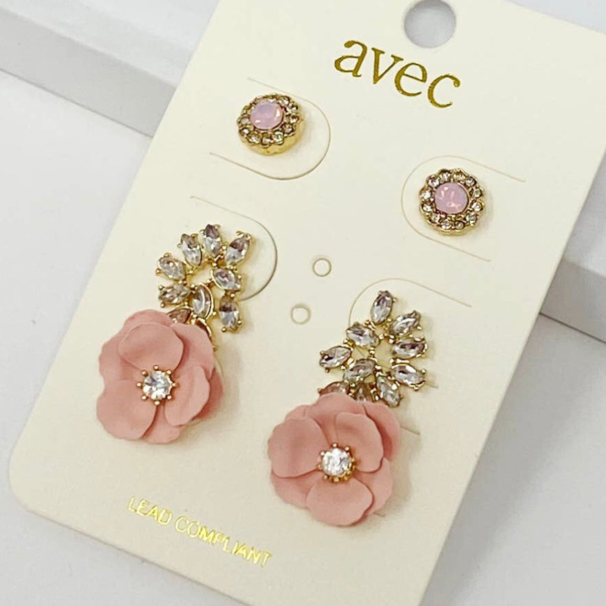 Glamco Boutique  New ! Blooming In Pink Stud Earring Set
