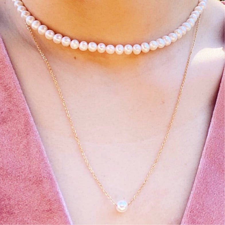 Glamco Boutique  New ! Solo Pearl Necklace On Simplistic Gold Chain