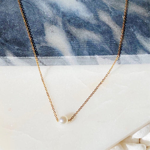 Glamco Boutique  New ! Solo Pearl Necklace On Simplistic Gold Chain