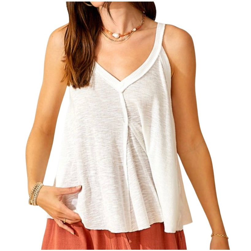 Glamco Boutique  Sleeveless Top /Tank Top Small Coming Soon ! Calli V-Neck Swing Tank Top In White