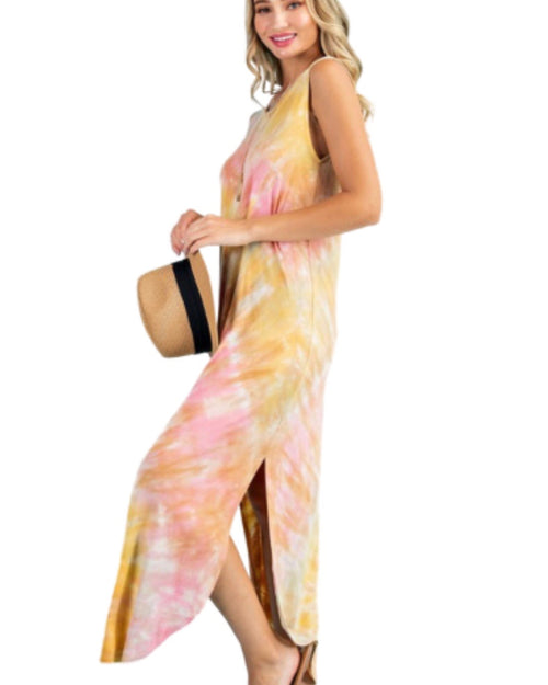 New ! Sunset Beach Sleeveless Tie Dye Maxi  Dress - Glamco Boutique 