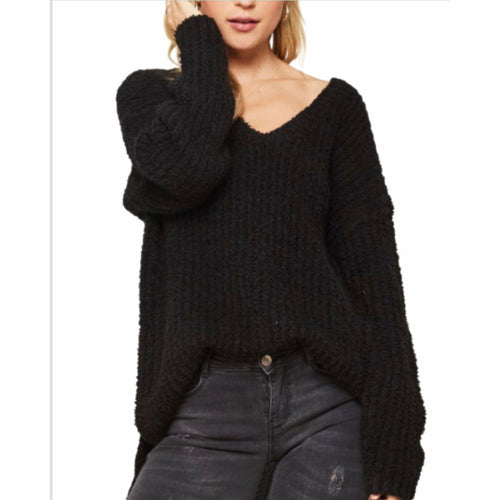 New ! Jet Setter Ribbed Knit Sweater In Black - Glamco Boutique 