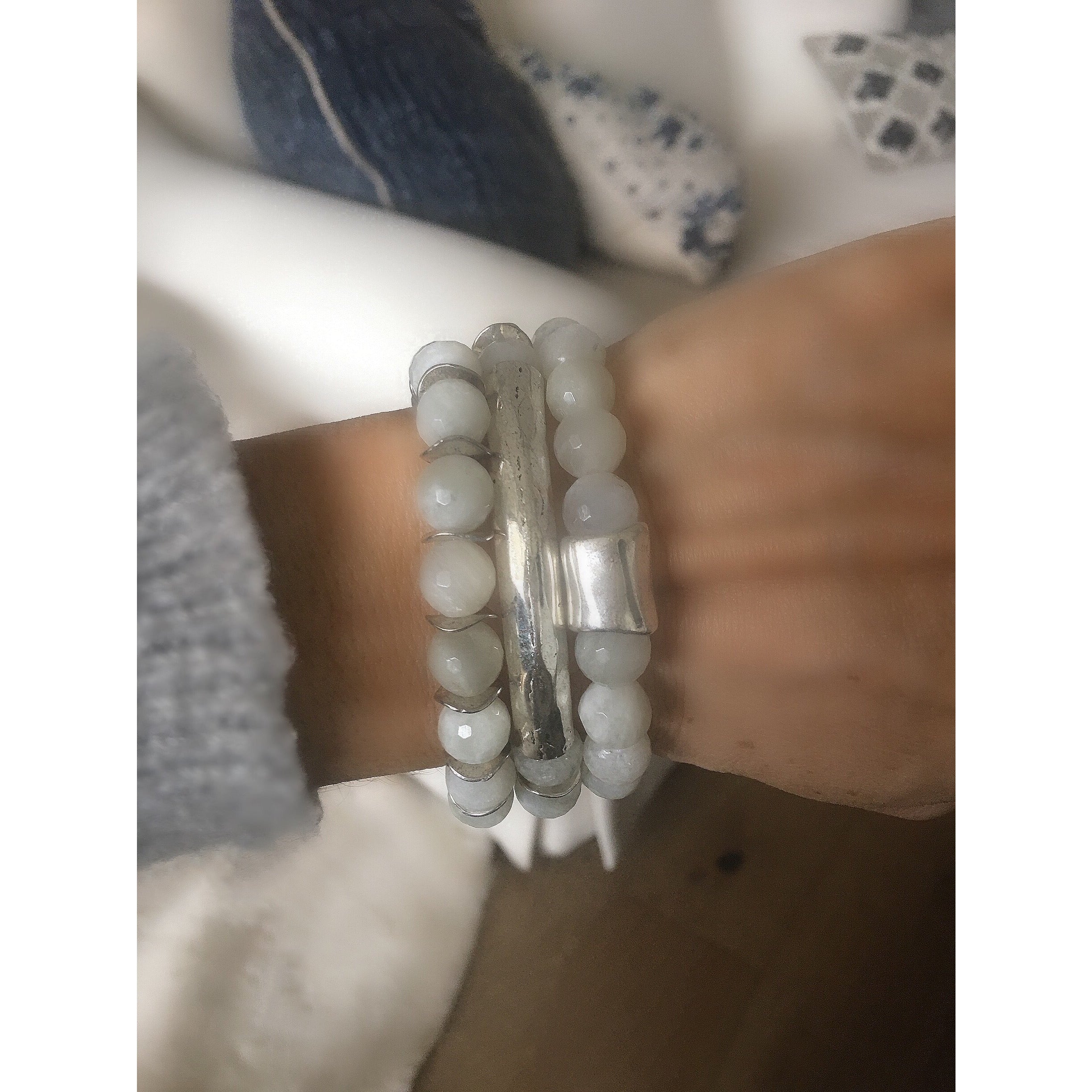Sold Out ! Blanca Bracelet Trio Set In Silver by Omi Beads - Glamco Boutique 