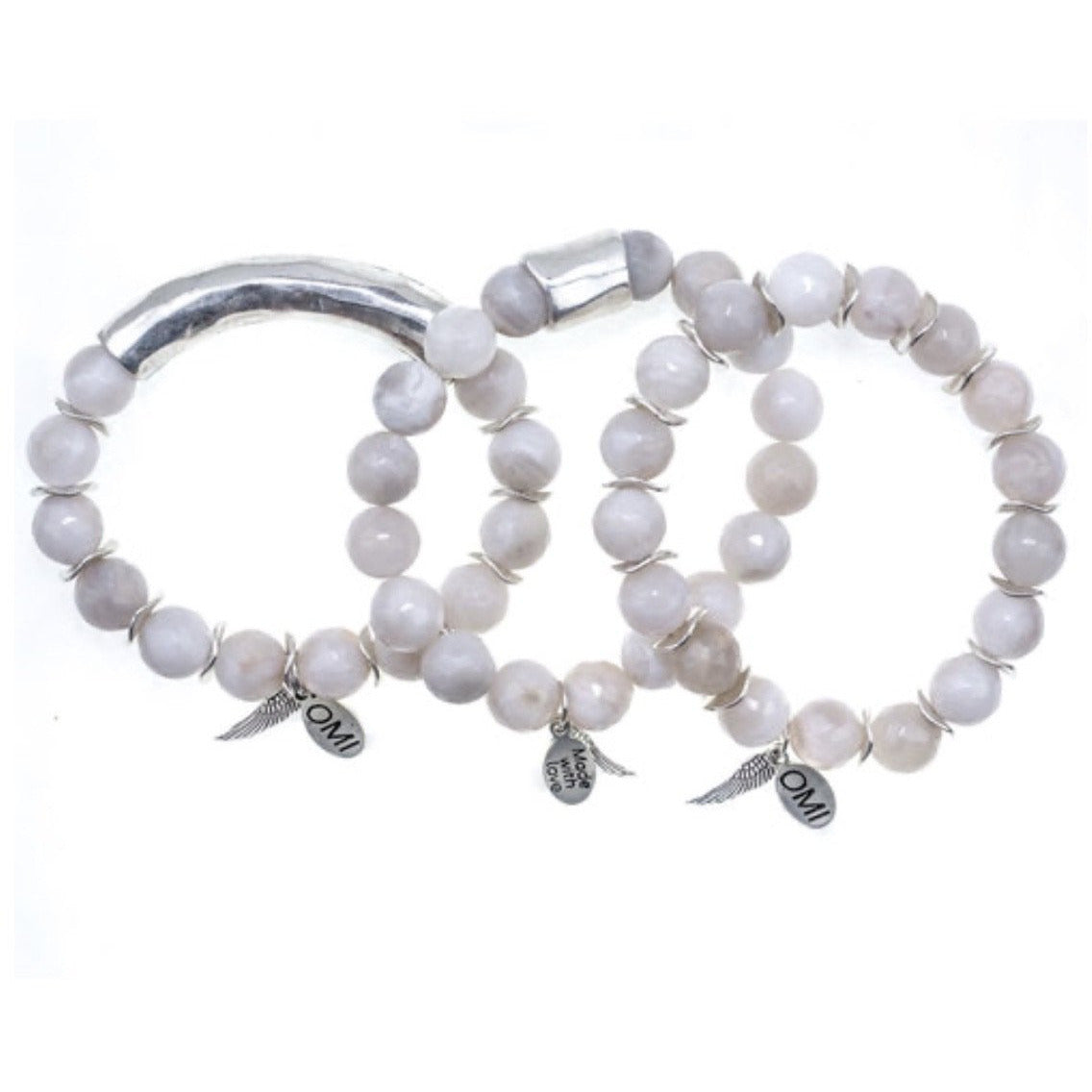 Sold Out ! Blanca Bracelet Trio Set In Silver by Omi Beads - Glamco Boutique 