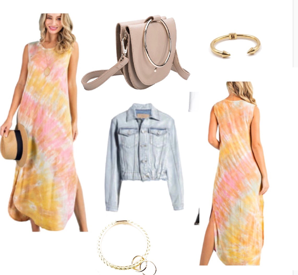 New ! Sunset Beach Sleeveless Tie Dye Maxi  Dress - Glamco Boutique 
