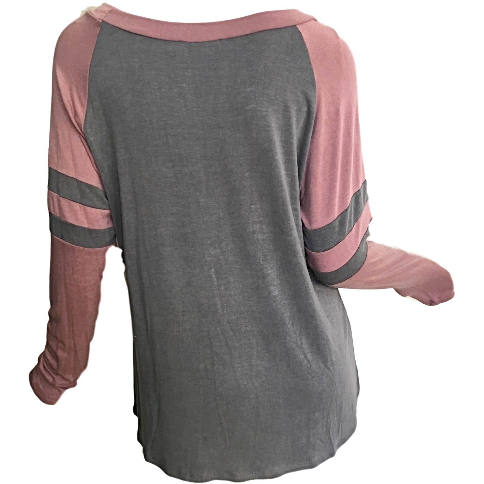 Sold Out ! Kathy Color Block Washed Jersey T Shirt Top, Charcoal/Pink - Glamco Boutique 