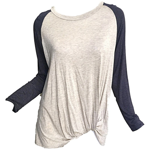 SALE ! Laura Jersey Top, Navy/Oatmeal - Glamco Boutique 
