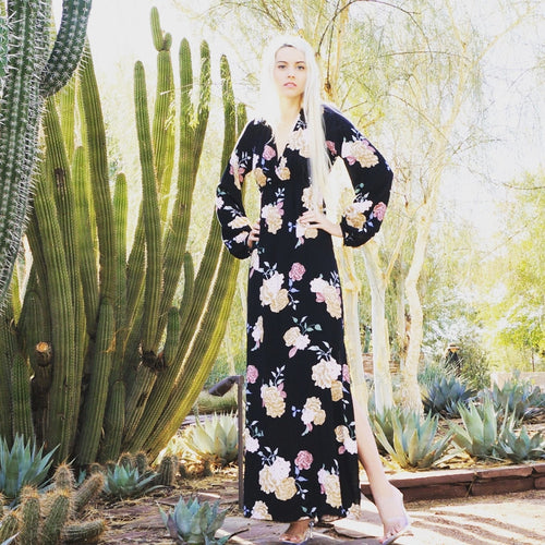 SALE ! Galina Long Sleeve Floral Maxi Dress by Lovestitch - Glamco Boutique 