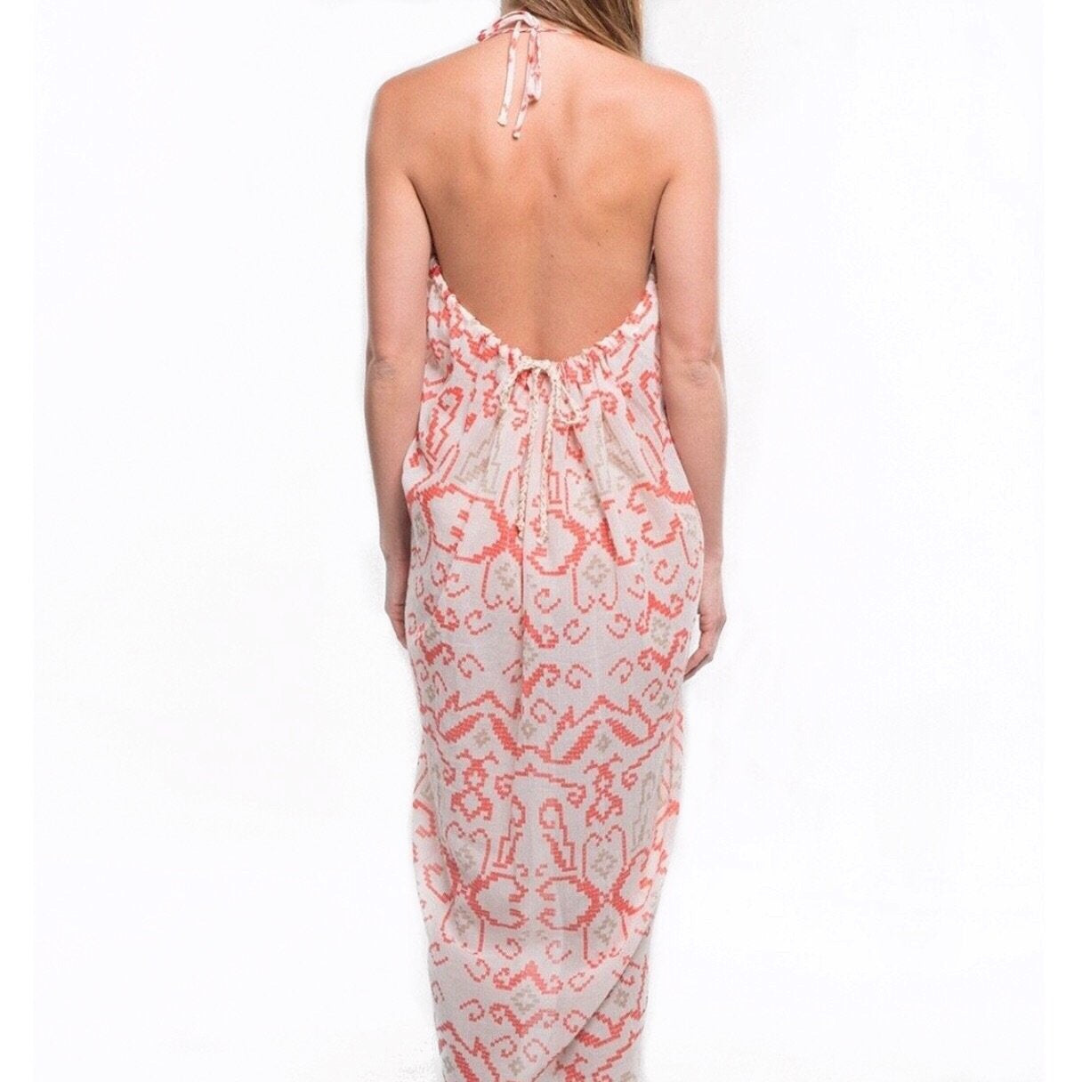 Sale ! Anastasia Ikat Halter Cover Up Dress in Faded Coral - Glamco Boutique 