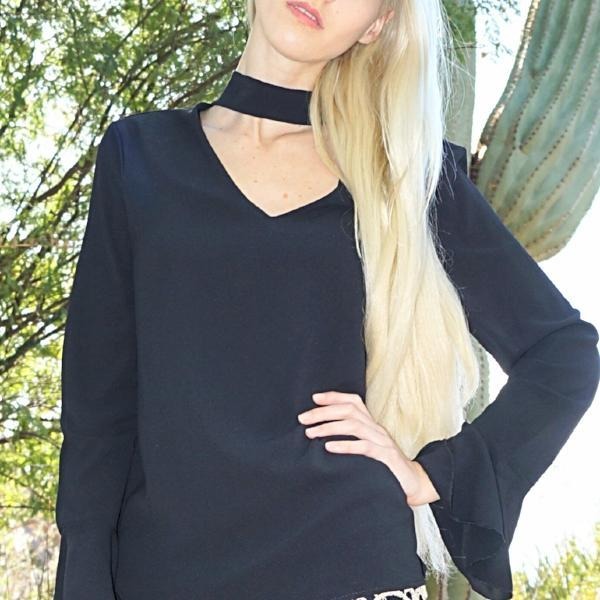 SALE ! Diana Choker Neck Long Sleeve Top - Glamco Boutique 